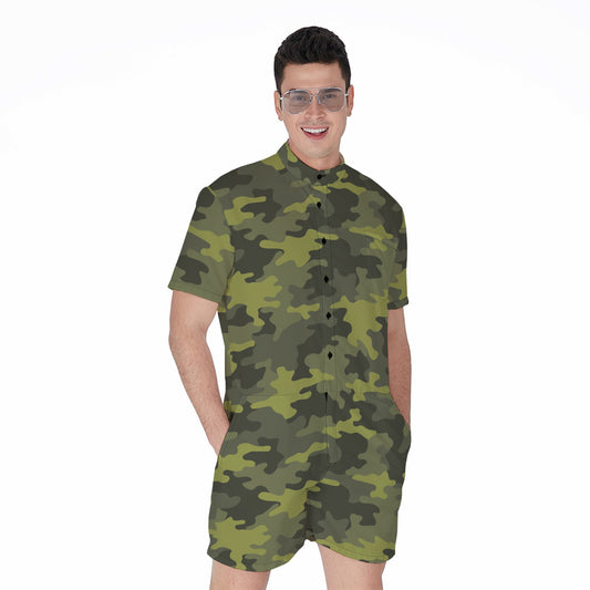 Dark Green Camouflage Print Men's Rompers