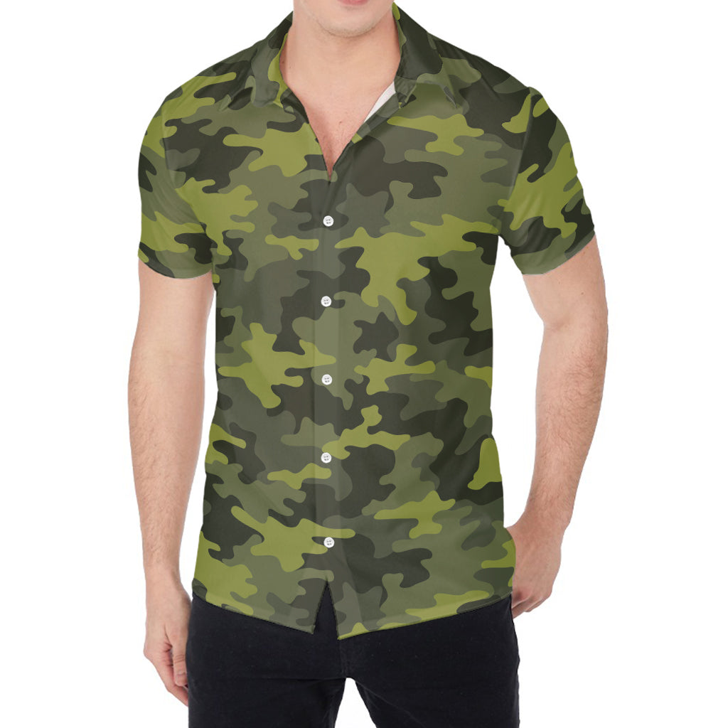 Dark Green Camouflage Print Men's Shirt