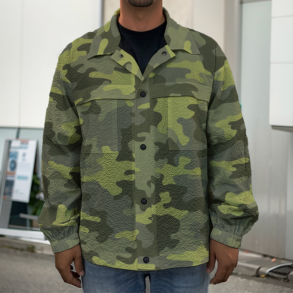 Dark Green Camouflage Print Men's Shirt Jacket