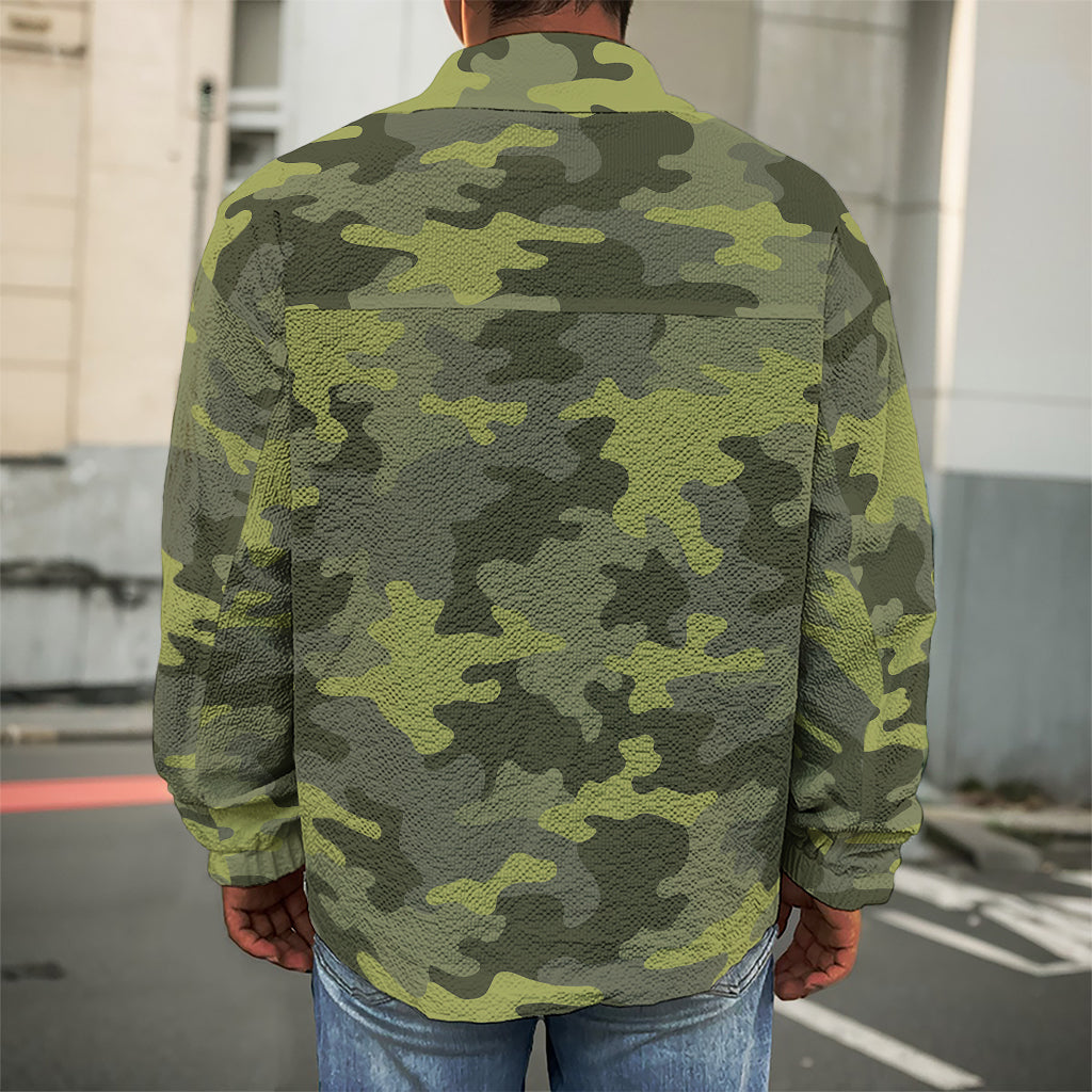 Dark Green Camouflage Print Men's Shirt Jacket