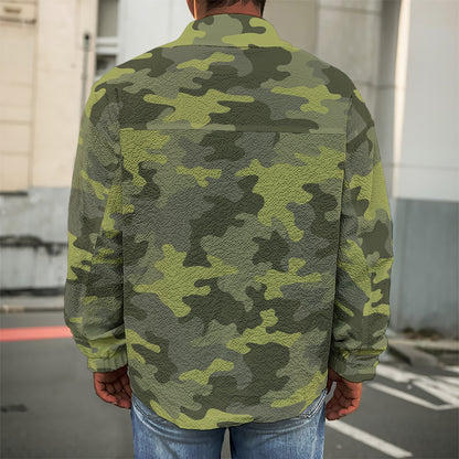 Dark Green Camouflage Print Men's Shirt Jacket