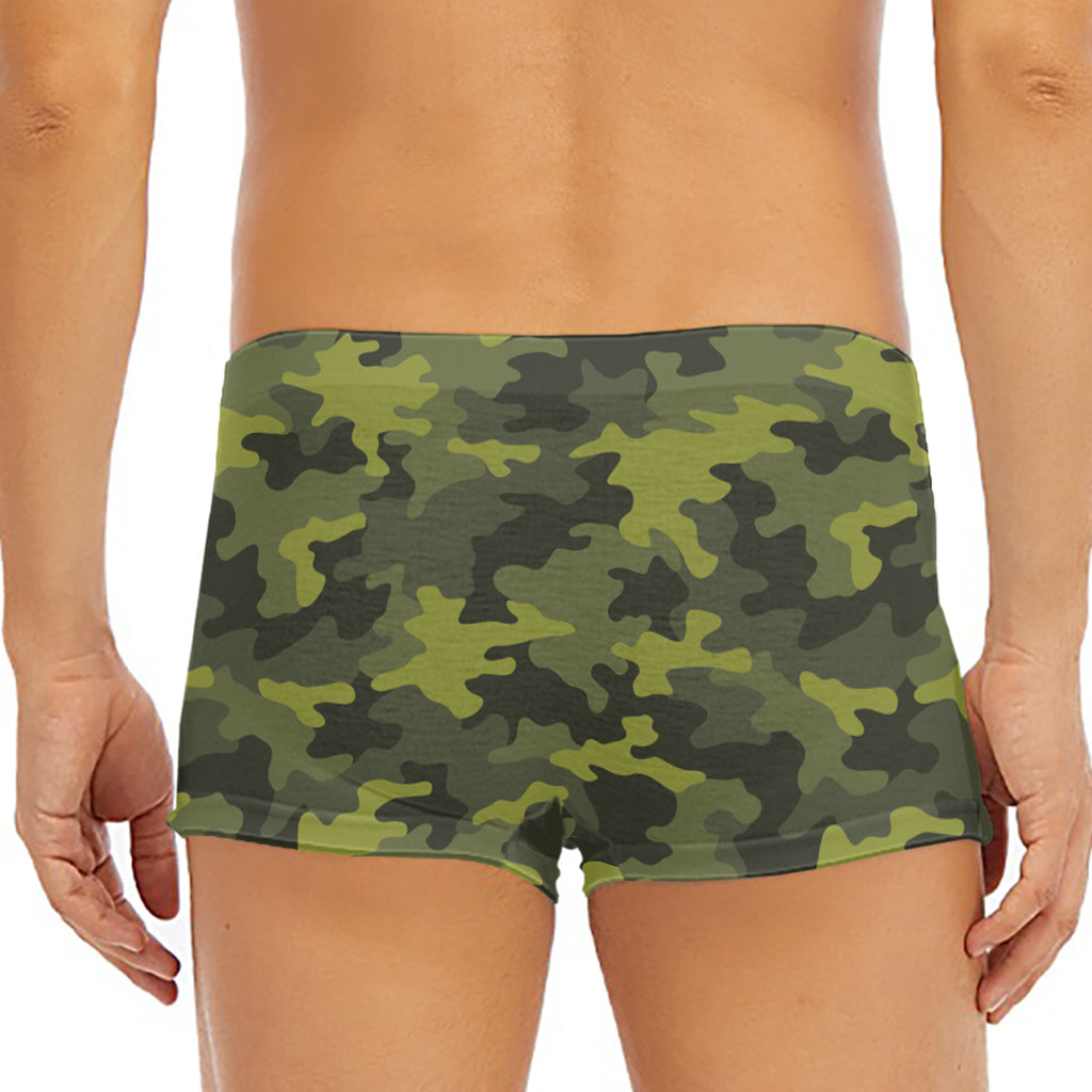 Dark Green Camouflage Print Men's Short Boxer Briefs