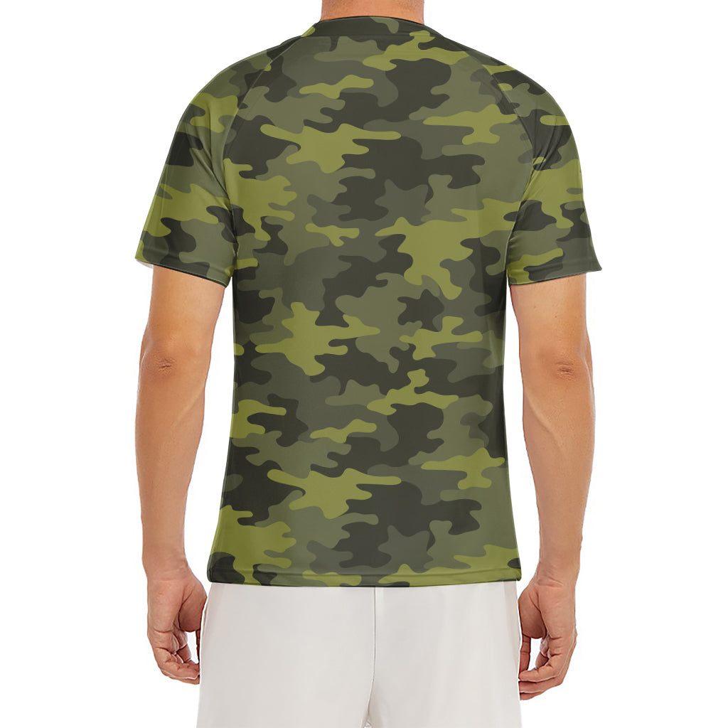 Dark Green Camouflage Print Men's Short Sleeve Rash Guard