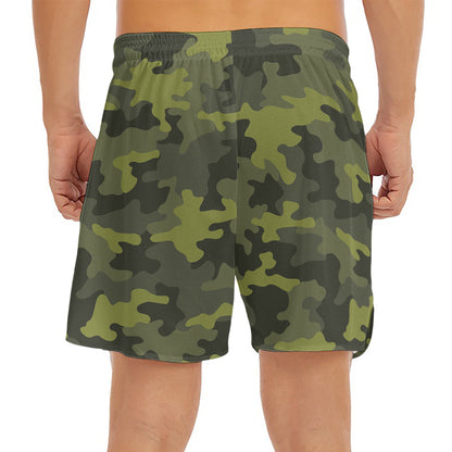 Dark Green Camouflage Print Men's Split Running Shorts