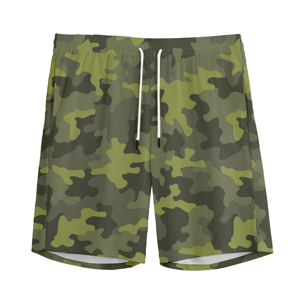 Dark Green Camouflage Print Men's Sports Shorts