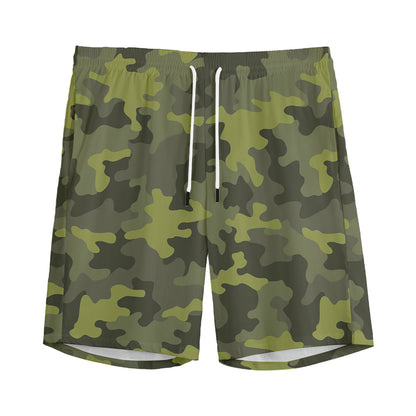 Dark Green Camouflage Print Men's Sports Shorts