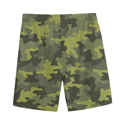Dark Green Camouflage Print Men's Sports Shorts
