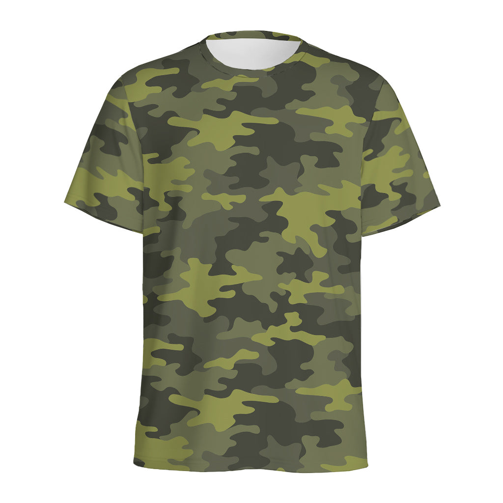 Dark Green Camouflage Print Men's Sports T-Shirt