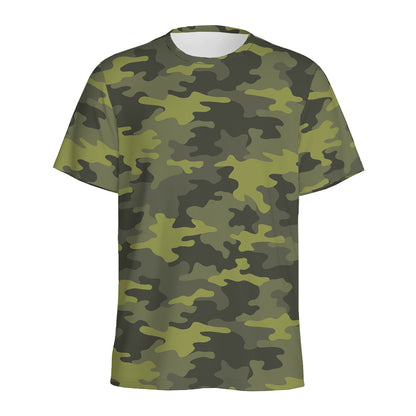 Dark Green Camouflage Print Men's Sports T-Shirt