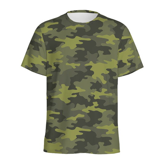 Dark Green Camouflage Print Men's Sports T-Shirt