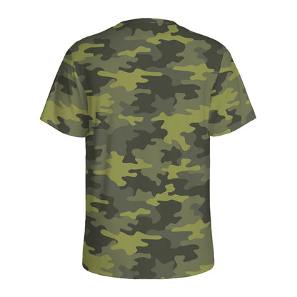 Dark Green Camouflage Print Men's Sports T-Shirt