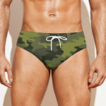 Dark Green Camouflage Print Men's Swim Briefs