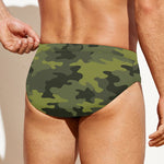 Dark Green Camouflage Print Men's Swim Briefs