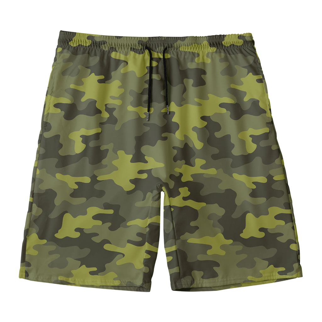 Dark Green Camouflage Print Men's Swim Trunks
