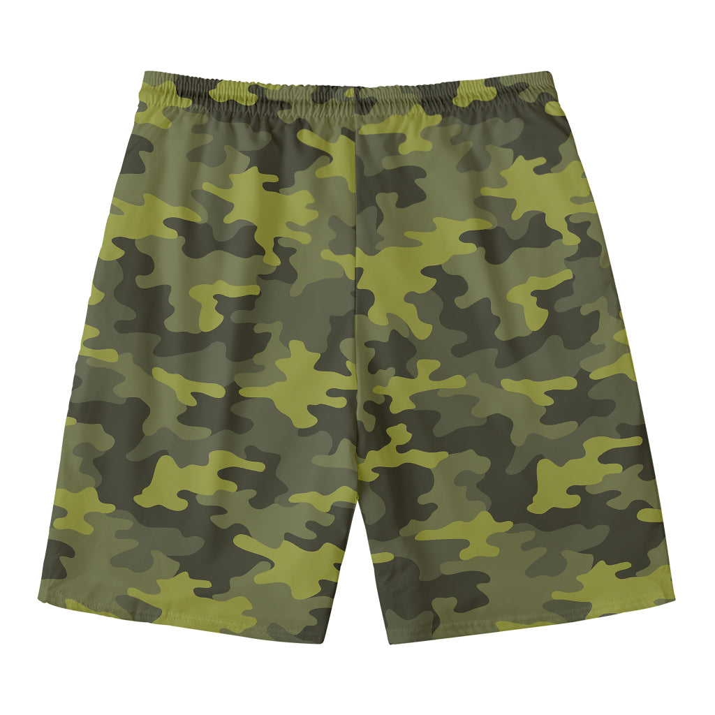 Dark Green Camouflage Print Men's Swim Trunks