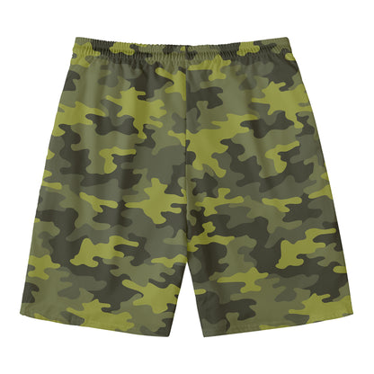 Dark Green Camouflage Print Men's Swim Trunks