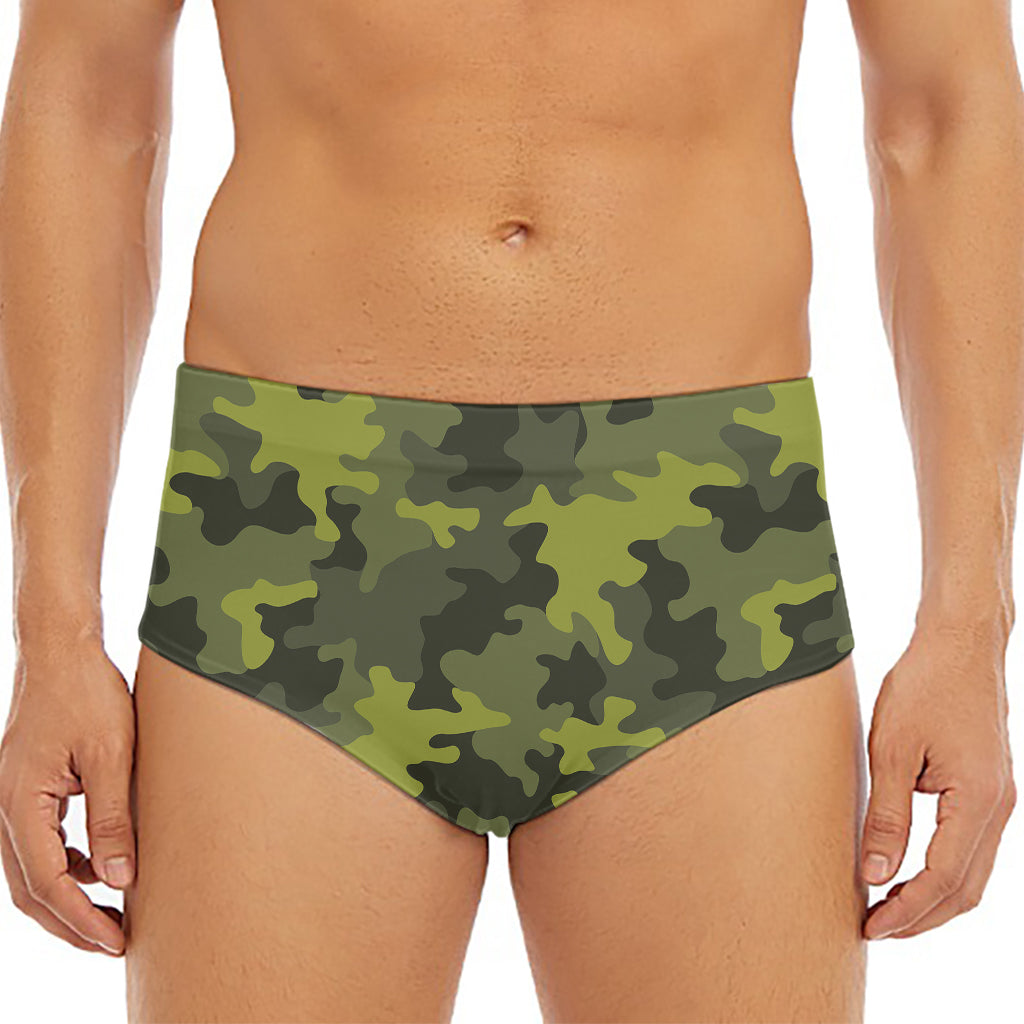 Dark Green Camouflage Print Men's Triangle Swim Briefs