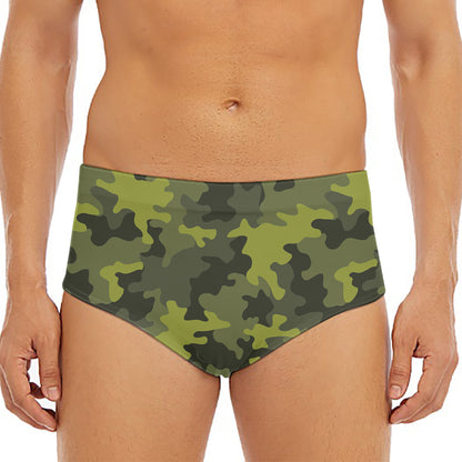 Dark Green Camouflage Print Men's Triangle Swim Briefs