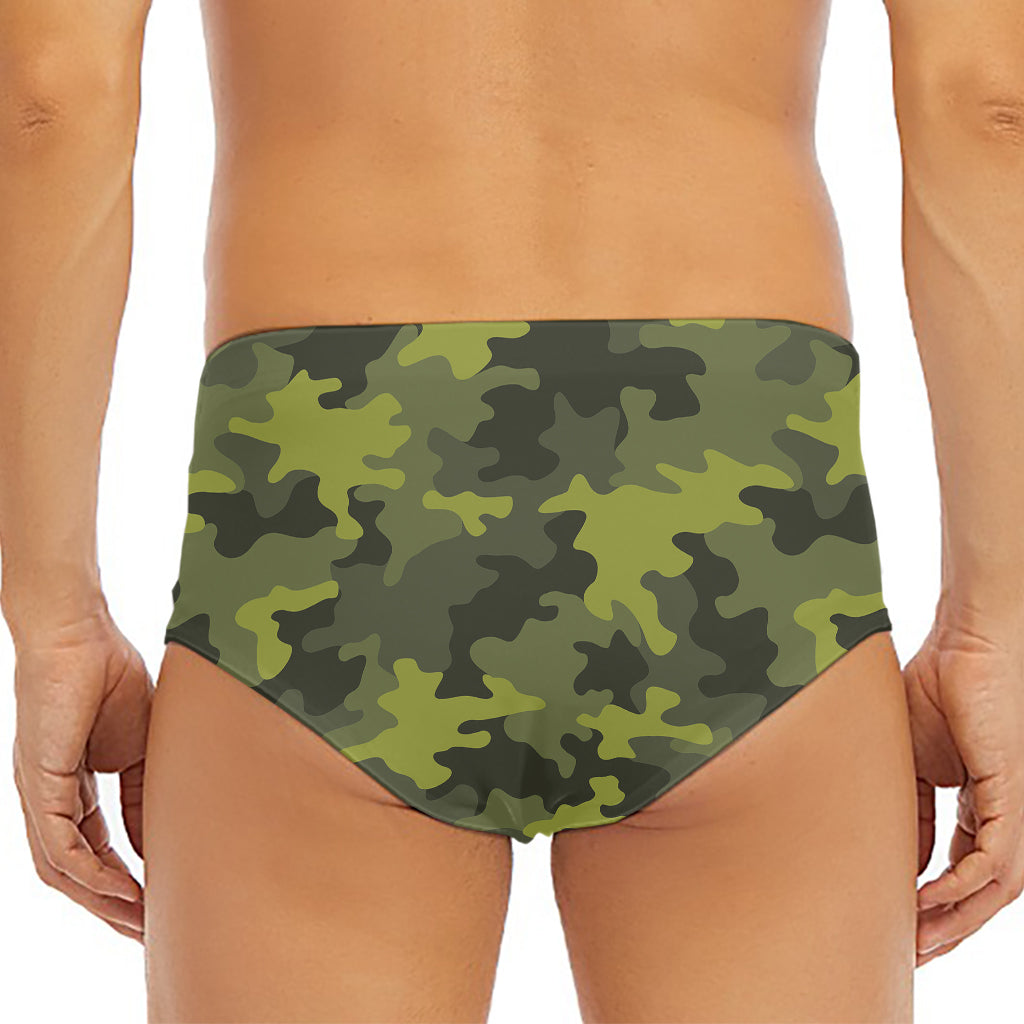 Dark Green Camouflage Print Men's Triangle Swim Briefs