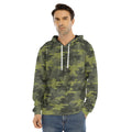 Dark Green Camouflage Print Men's Velvet Pullover Hoodie