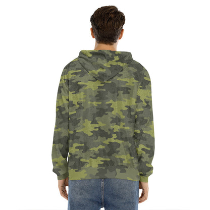 Dark Green Camouflage Print Men's Velvet Pullover Hoodie