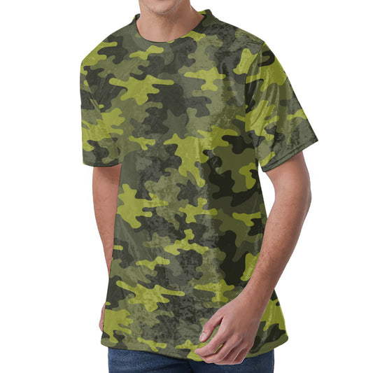Dark Green Camouflage Print Men's Velvet T-Shirt