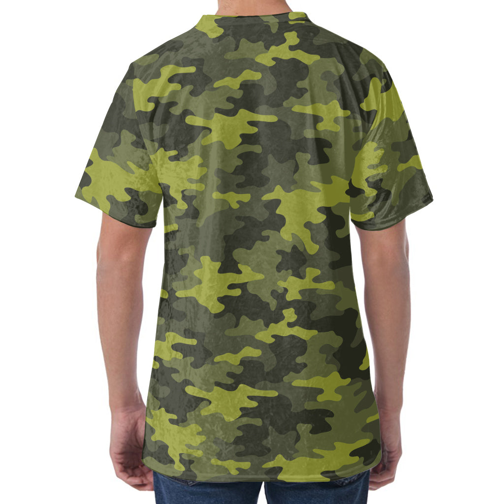 Dark Green Camouflage Print Men's Velvet T-Shirt
