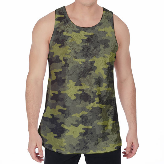 Dark Green Camouflage Print Men's Velvet Tank Top