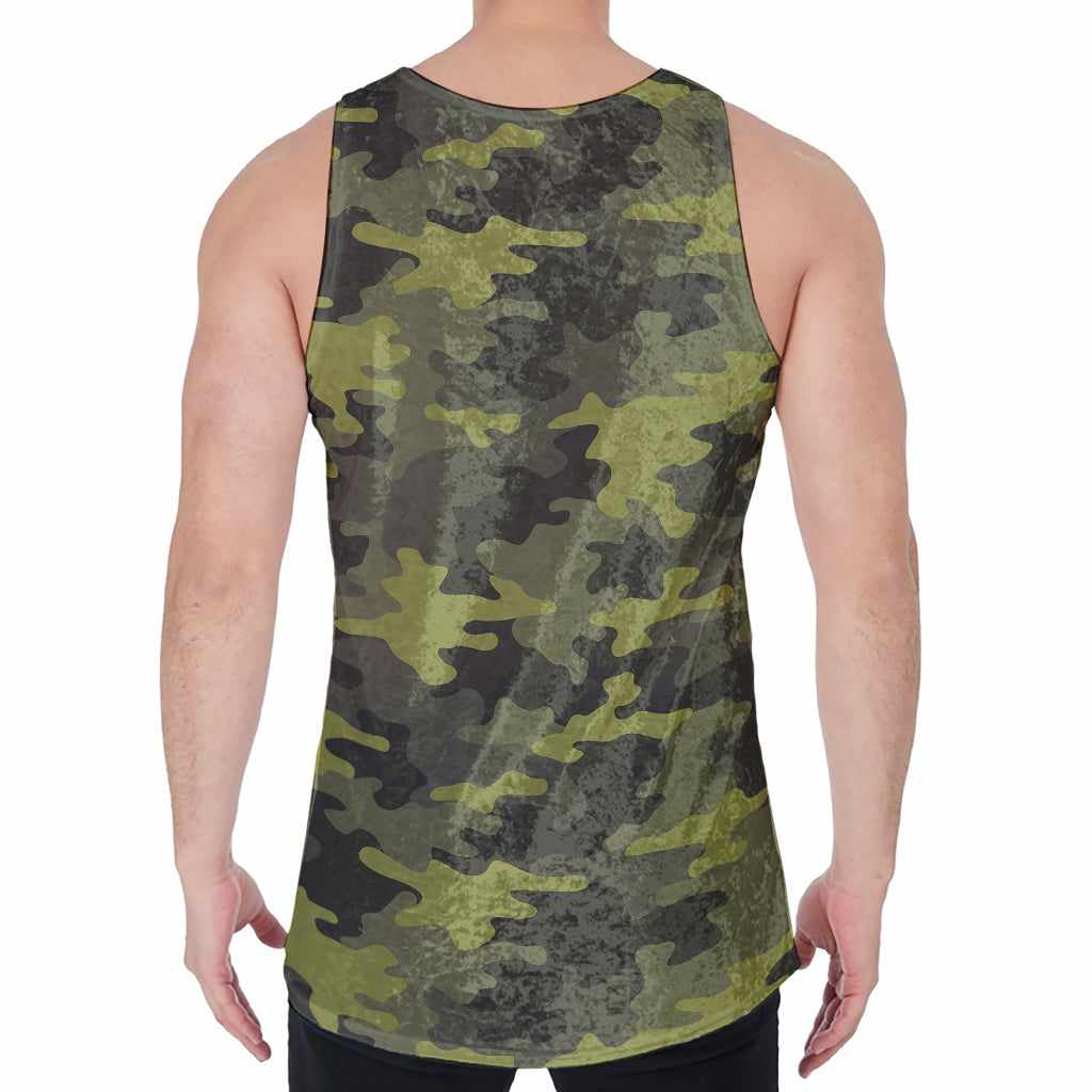 Dark Green Camouflage Print Men's Velvet Tank Top