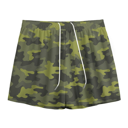 Dark Green Camouflage Print Mesh Shorts