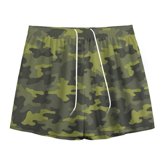 Dark Green Camouflage Print Mesh Shorts