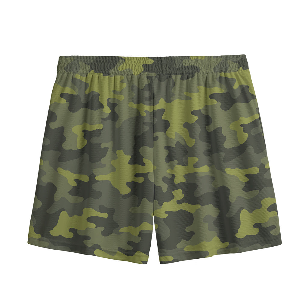 Dark Green Camouflage Print Mesh Shorts