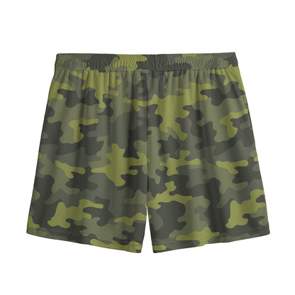Dark Green Camouflage Print Mesh Shorts