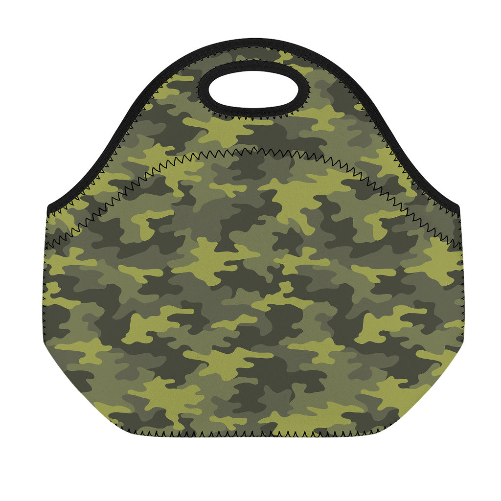 Dark Green Camouflage Print Neoprene Lunch Bag