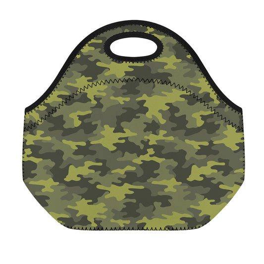 Dark Green Camouflage Print Neoprene Lunch Bag