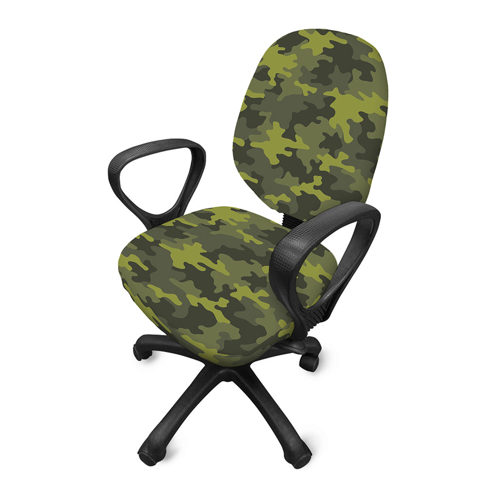 Dark Green Camouflage Print Office Chair Cover