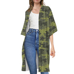 Dark Green Camouflage Print Open Front Beach Cover Up