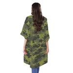 Dark Green Camouflage Print Open Front Beach Cover Up