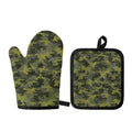 Dark Green Camouflage Print Oven Mitt And Pot Holder Set