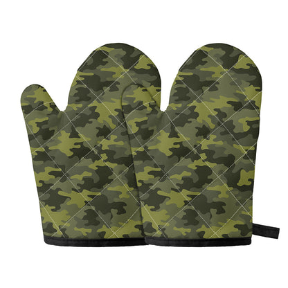 Dark Green Camouflage Print Oven Mitts