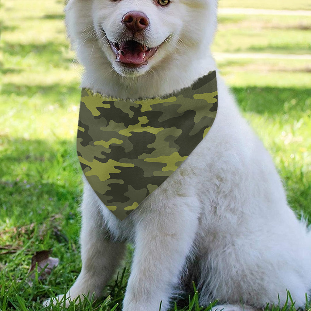 Dark Green Camouflage Print Over The Collar Dog Bandana