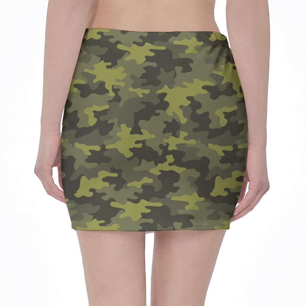 Dark Green Camouflage Print Pencil Mini Skirt