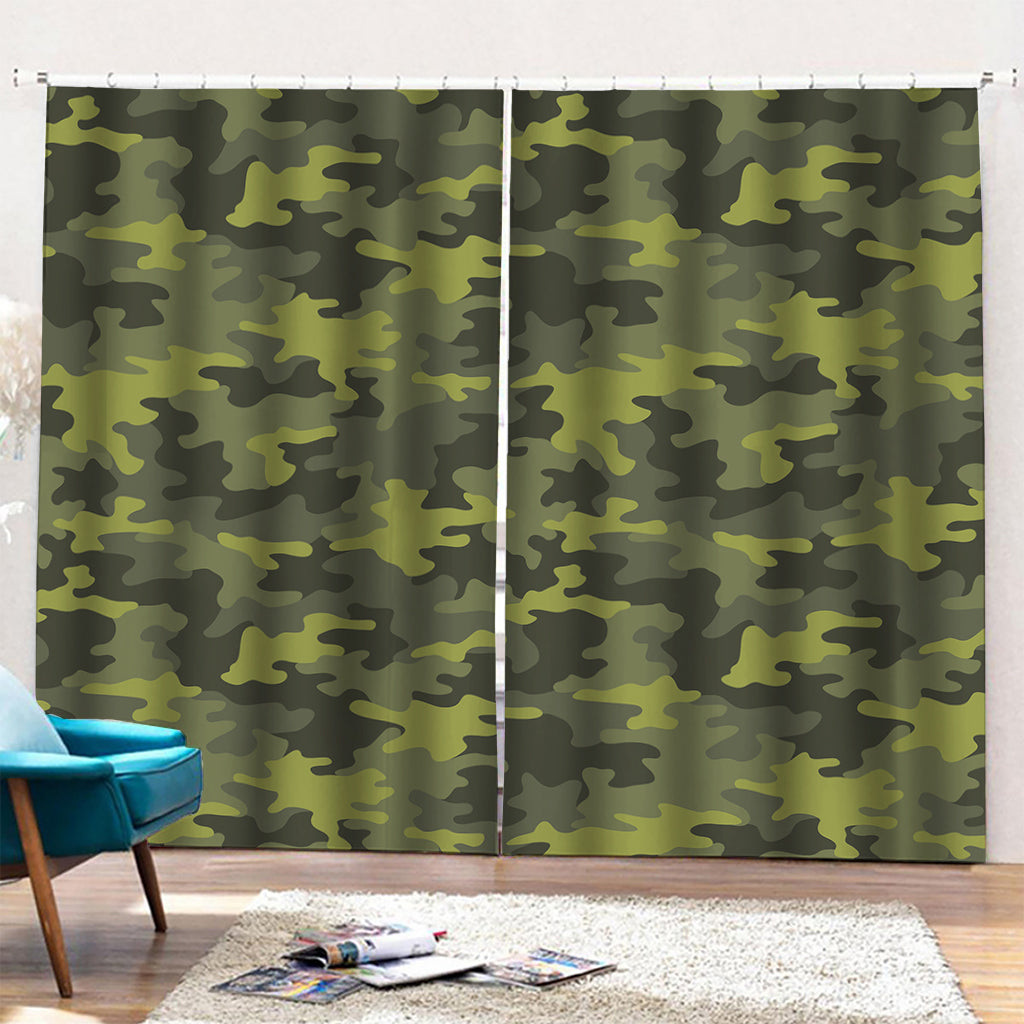 Dark Green Camouflage Print Pencil Pleat Curtains