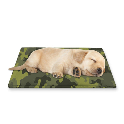 Dark Green Camouflage Print Pet Cooling Mat Cover