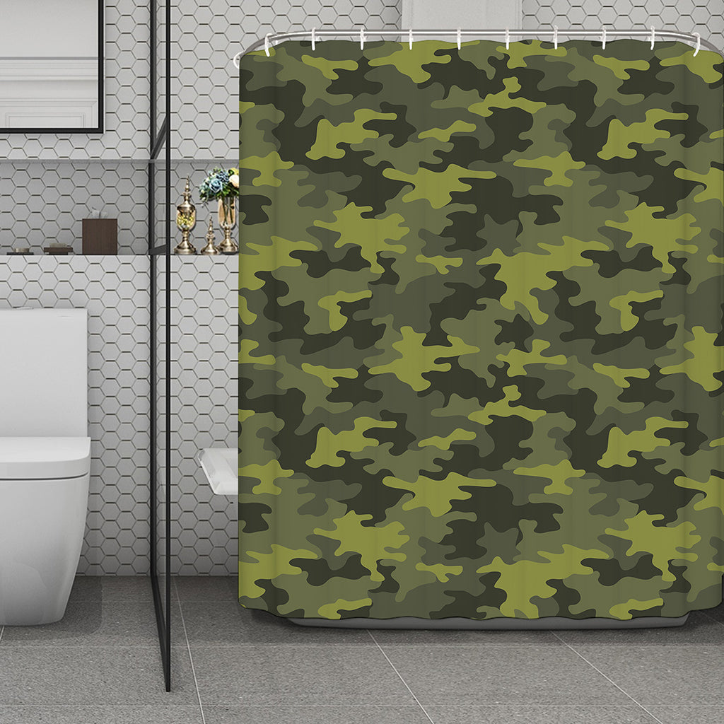 Dark Green Camouflage Print Polyester Shower Curtain