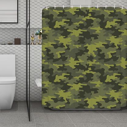 Dark Green Camouflage Print Polyester Shower Curtain
