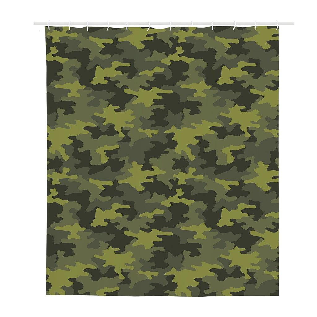 Dark Green Camouflage Print Polyester Shower Curtain