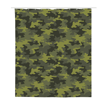 Dark Green Camouflage Print Polyester Shower Curtain
