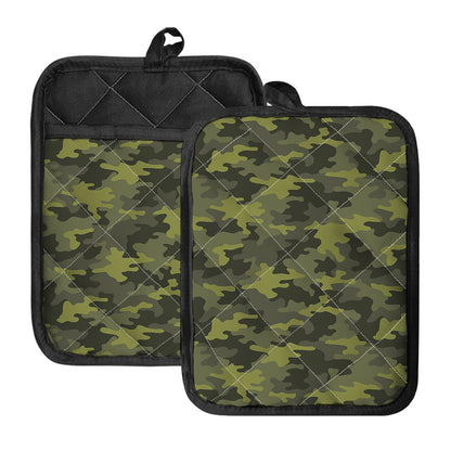 Dark Green Camouflage Print Pot Holders With Pocket