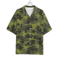 Dark Green Camouflage Print Rayon Hawaiian Shirt